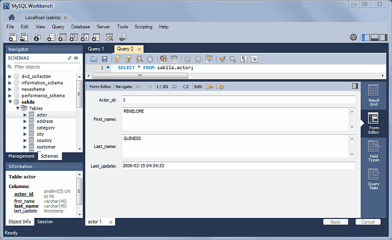 SQL Editor: Form Editor