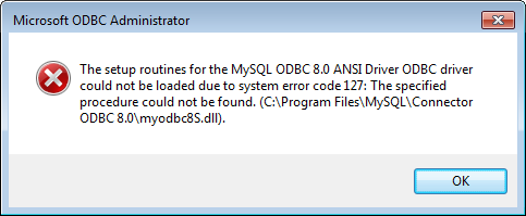 Failure to load myodbc8a.dll