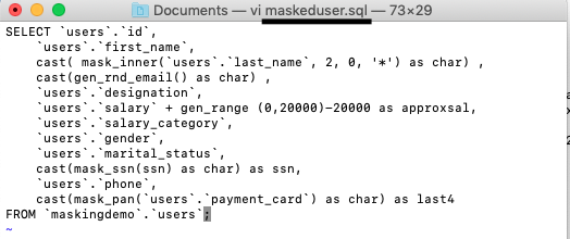 Using VI editor to create a file with the SELECT SQL with masking functions