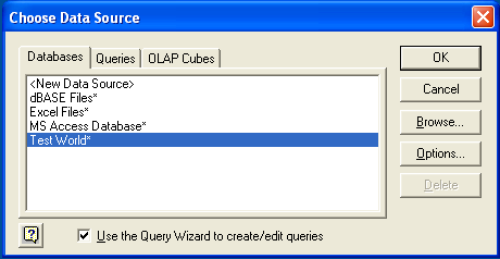 Microsoft query wizard