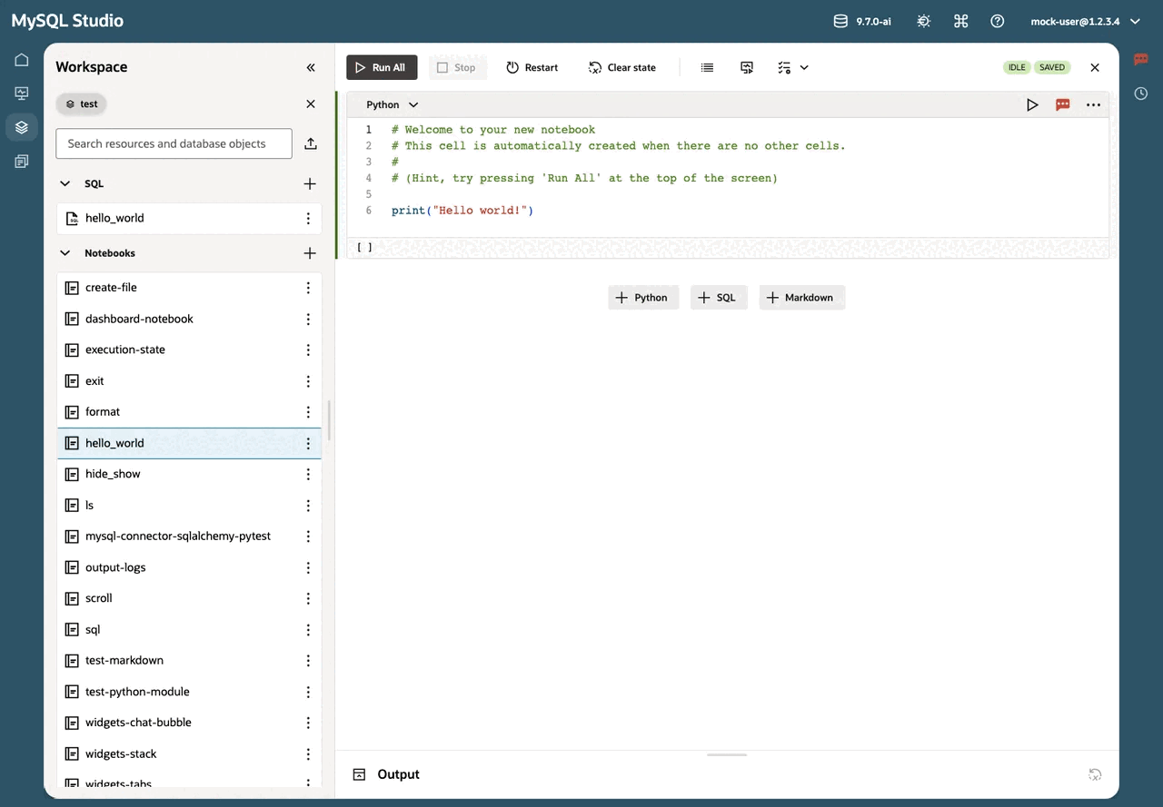 Notebook editor showing a Python cell and notebook controls