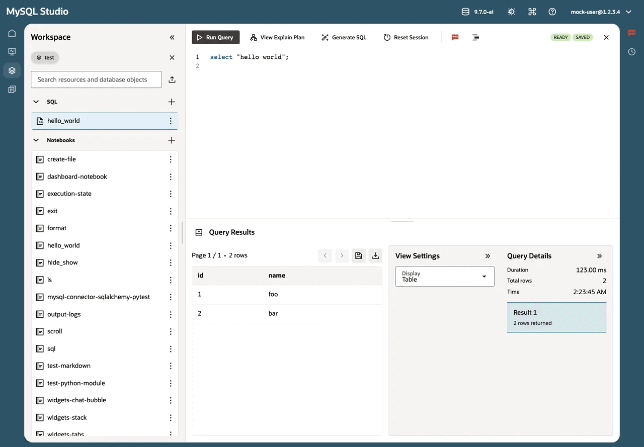 SQL editor with a completed query and table results