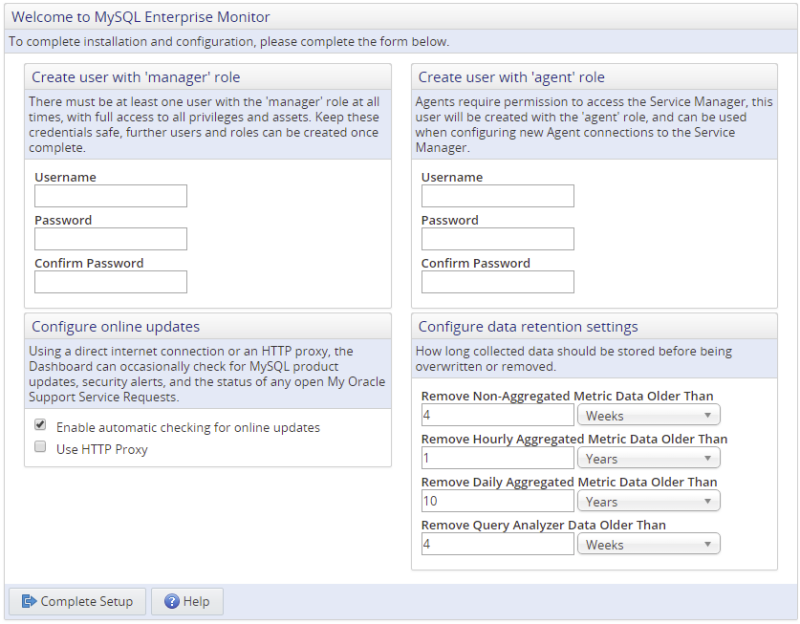 Example of the Welcome to MySQL Enterprise Monitor page. The figure content is described in the surrounding text.