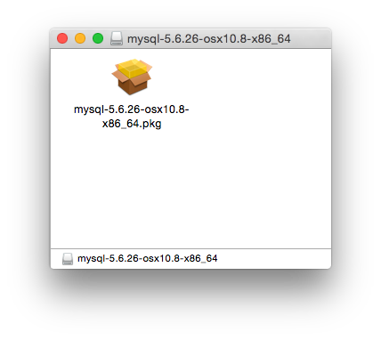Mounted macOS disk image contents that contains the MySQL Server package file.