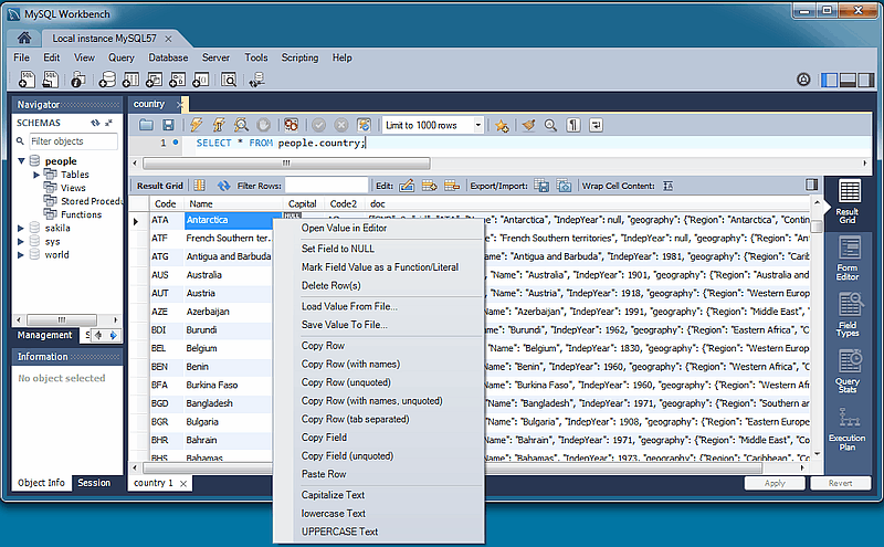 MySQL MySQL Workbench Manual 8.1.4 Result Grid