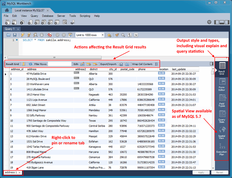 Mysql Mysql Workbench Manual 8 1 4 Result Grid