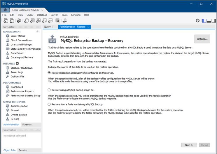 backup database workbench mysql 10