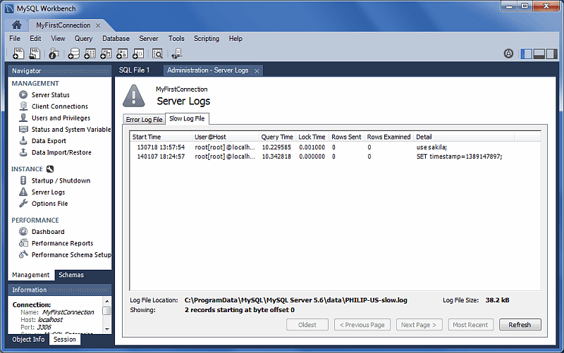 registro de errores de mysql en Windows