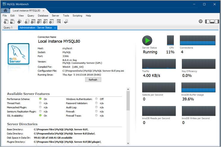 server status mysql workbench navigator administration figure