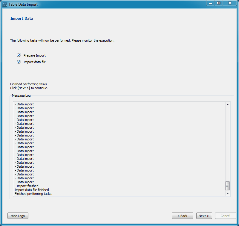 Table Data Import: Results